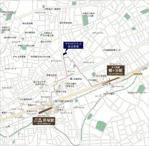 プラウドフラット渋谷笹塚 2階の地図 1