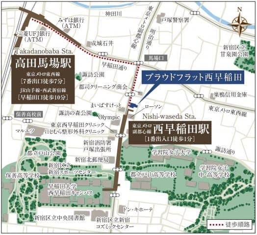 プラウドフラット西早稲田 13階の地図 1