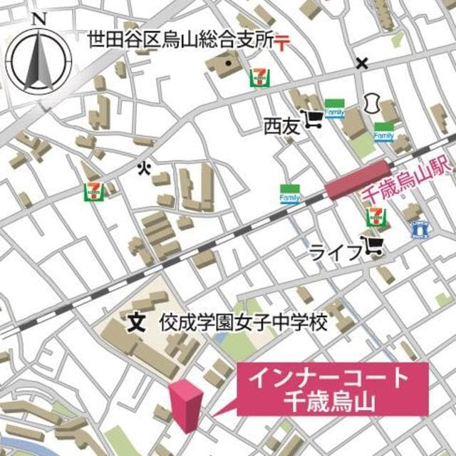 インナーコート烏山 1階の地図 1