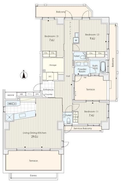 Ｋｅｙａｋｉ　Ｔｅｒｒａｃｅ　恵比寿南 7階の間取り 1