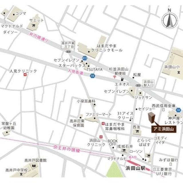 アミ浜田山 2階の地図 1