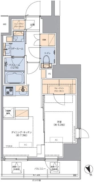 トラディティオ門前仲町 14階の間取り 1