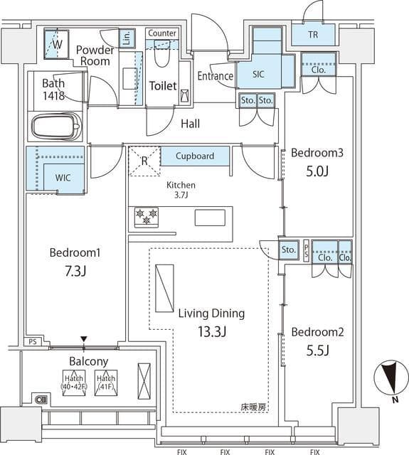 ＳＨＩＲＯＫＡＮＥ　Ｔｈｅ　ＳＫＹ　Ｅ棟 42階の間取り 1