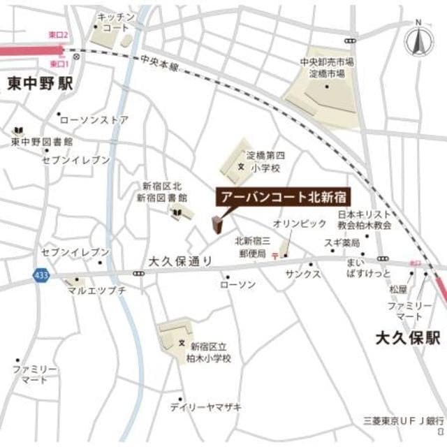アーバンコート北新宿 101の地図 1