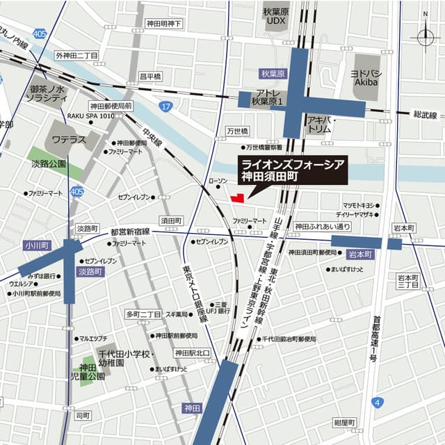 ライオンズフォーシア神田須田町 15階の地図 1