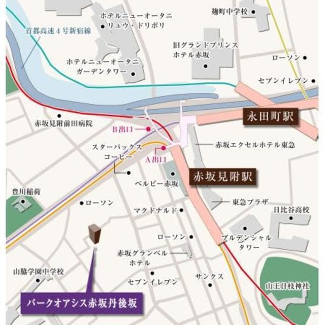 パークオアシス赤坂丹後坂 3階の地図 1