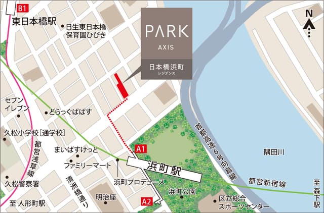 パークアクシス日本橋浜町レジデンス 5階の地図 1