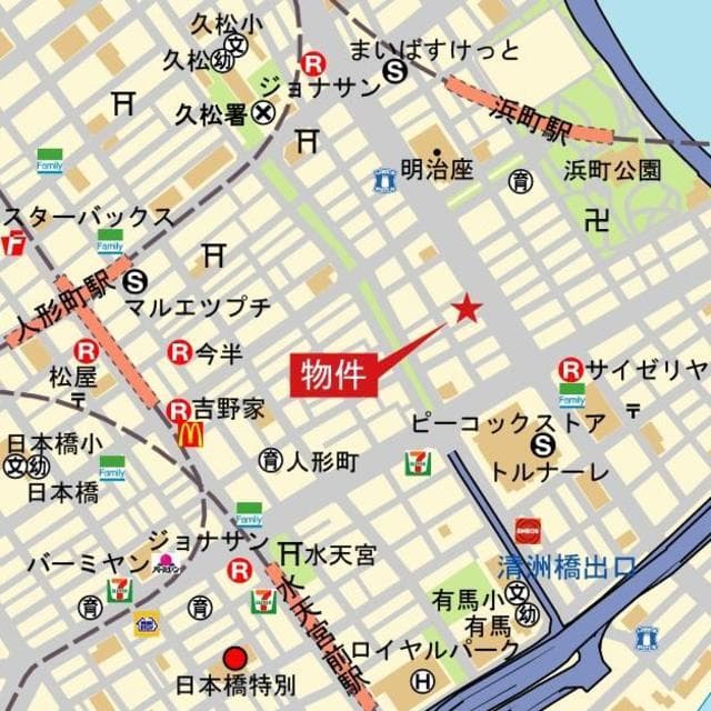 パークホームズ日本橋浜町二丁目ローレルアイ 1305の地図 1