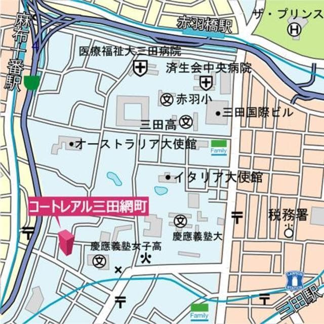 コートレアル三田綱町 201の地図 1