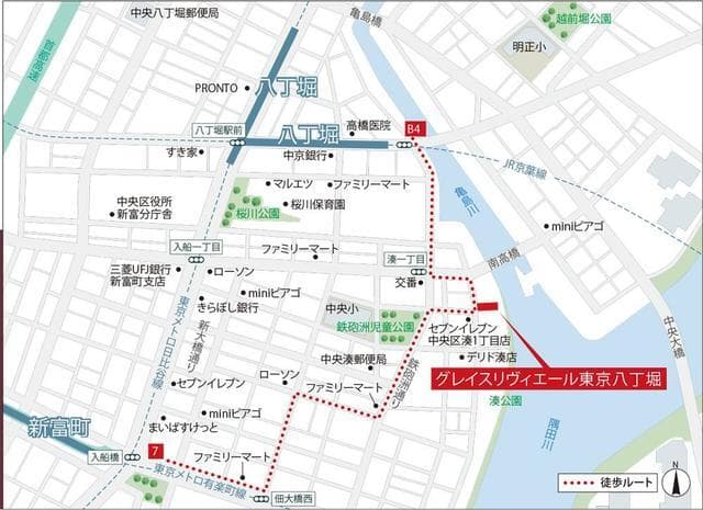 グレイスリヴィエール東京八丁堀 901の地図 1