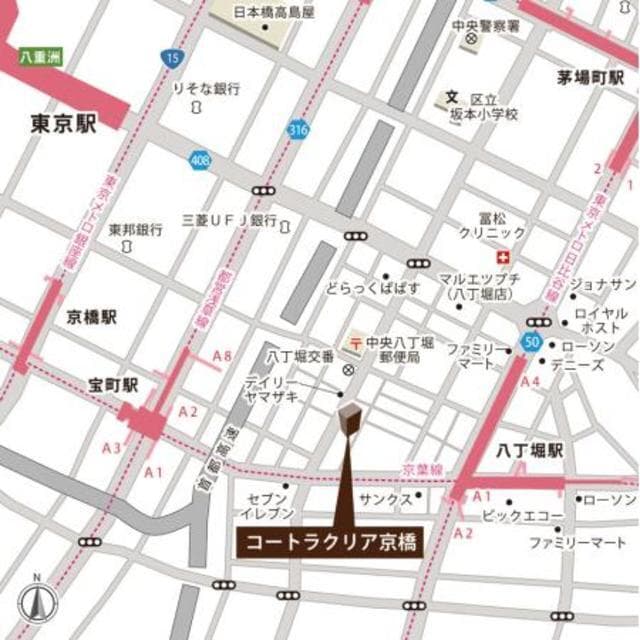 コートラクリア京橋 2階の地図 1