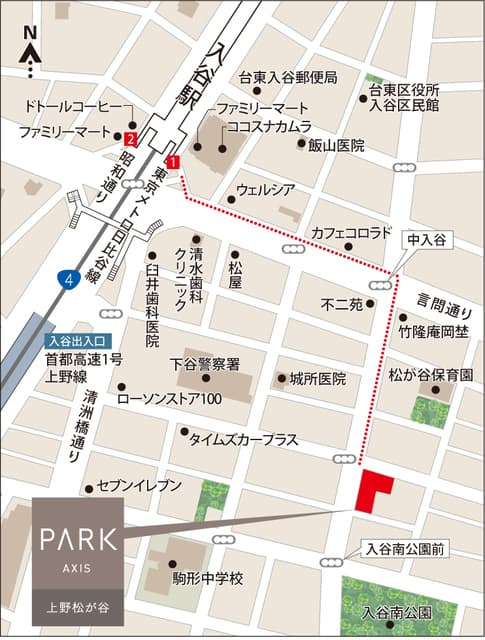 パークアクシス上野松が谷 4階の地図 1