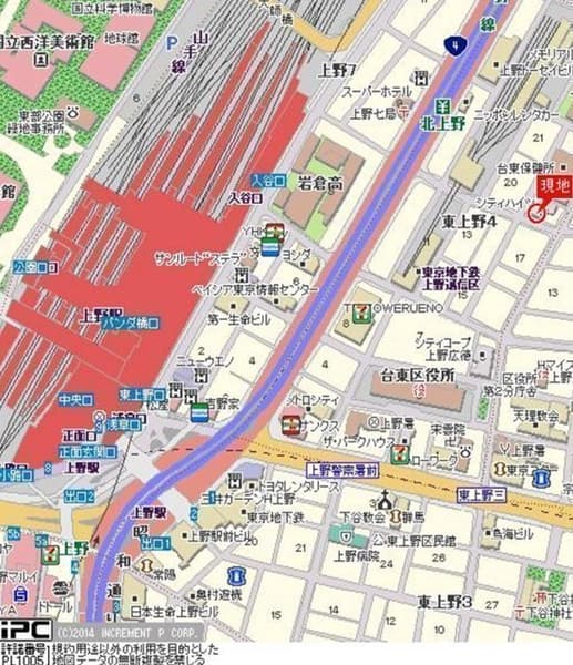 上野駅 徒歩5分 マンション 1階の地図 1