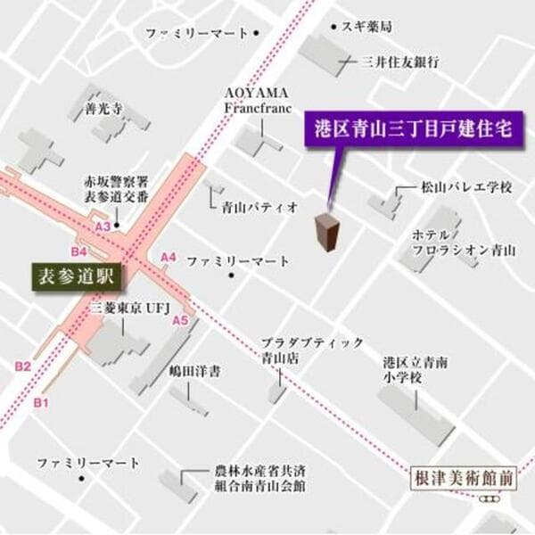 港区南青山三丁目戸建住宅 1階の地図 1