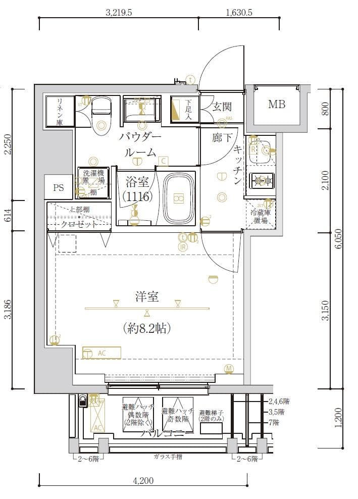 アルテシモノルガ 7階の間取り 1