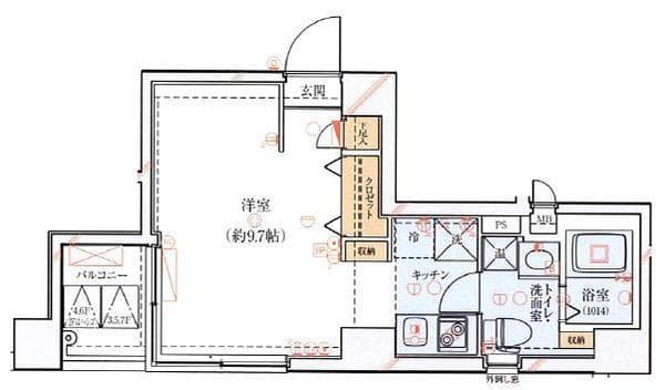 ライジングプレイス月島 3階の間取り 1