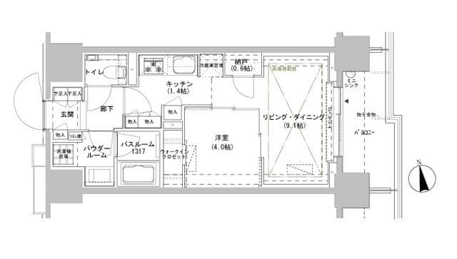 パークスフィア牛込神楽坂 8階の間取り 1