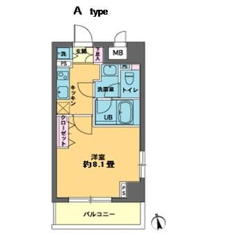 カスタリア新富町 8階の間取り 1