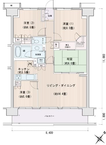 エスティメゾン豊洲レジデンスＣ 14階の間取り 1