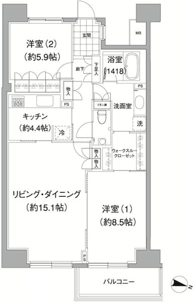 アビティ目黒 7階の間取り 1