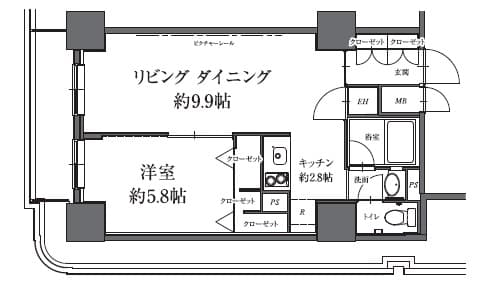 ＨＦ駒沢公園レジデンスＴＯＷＥＲ 8階の間取り 1