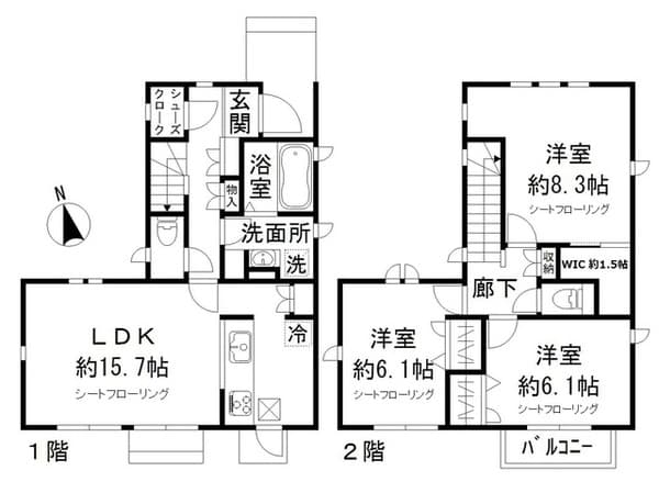 千歳台２丁目戸建 2階の間取り 1