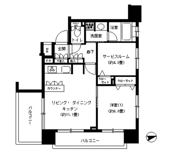 パークキューブ浅草田原町 6階の間取り 1