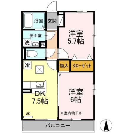 外河原コーポ　C 1階の間取り 1