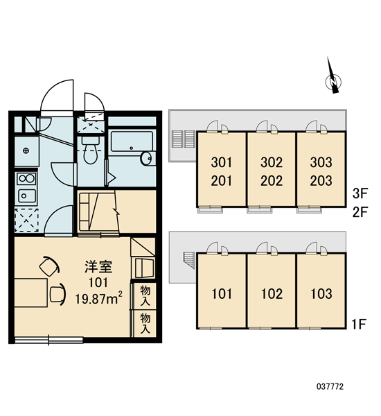 レオパレスロゾヴォ 1階の間取り 1