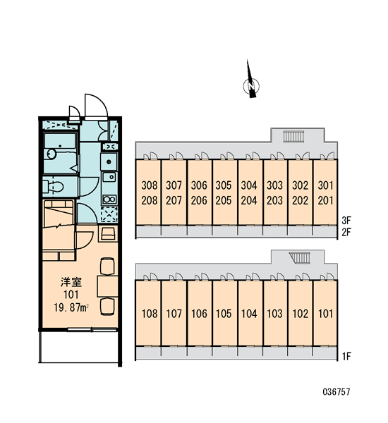 レオパレス庵 2階の間取り 1