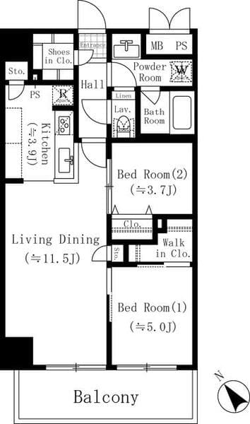 堀之内マンション 2階の間取り 1