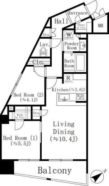 堀之内マンション 12階の間取り 1