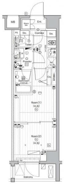 PREMIUMCUBE武蔵小山 2階の間取り 1