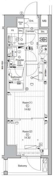 PREMIUMCUBE武蔵小山 2階の間取り 1